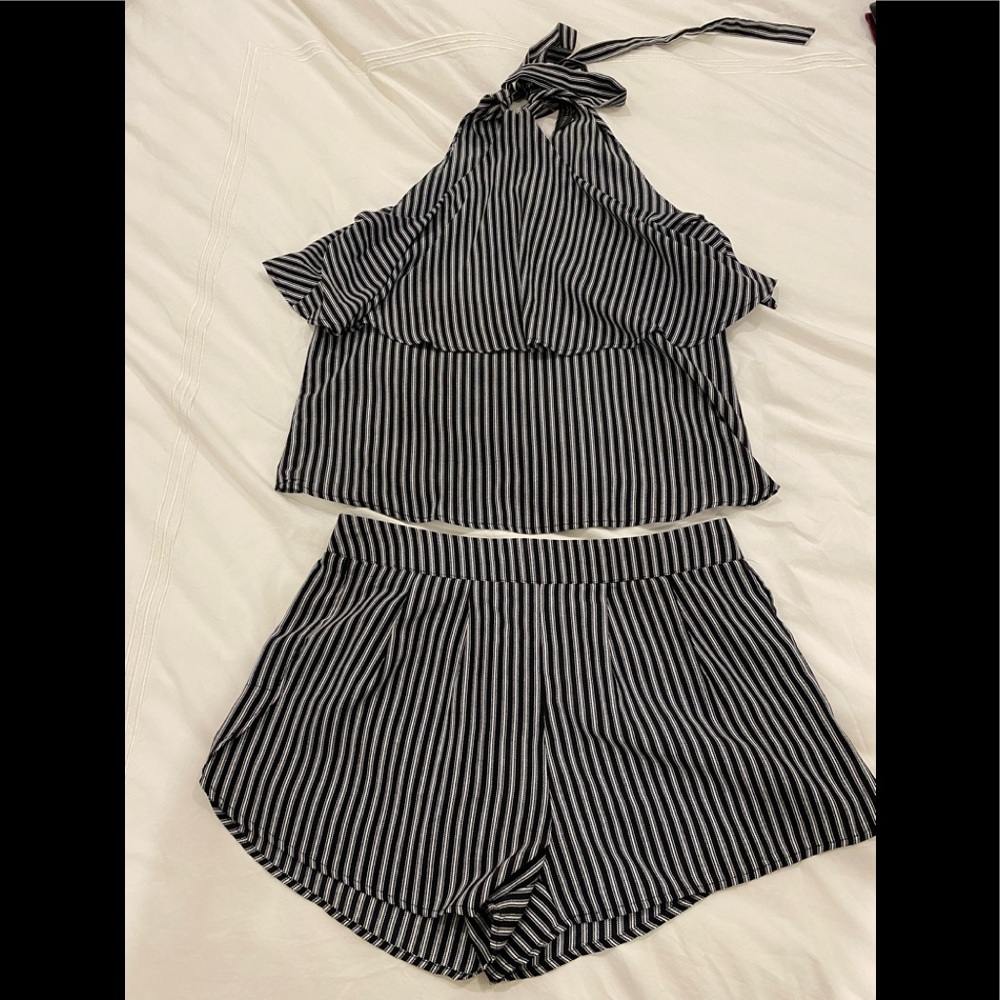 ADORABLE two piece black and white stripe set!